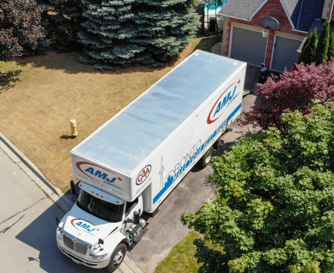 AMJ Franchise Moving Truck image taken with a drone